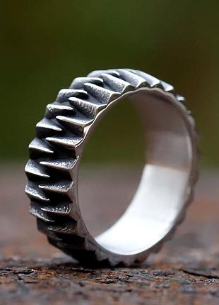 Кольцо серебристое шестерня нержавеющая сталь женское мужское 19 размер 22