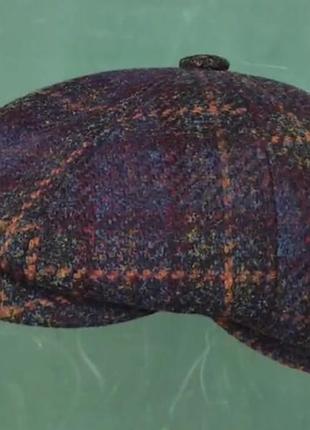 Кепка шерстяная мужская англия шерсть 24/10 теплая восьмиклинка синяя клетка comfort heads осень зима флис уши 57