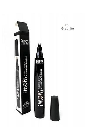 Маркер для бровей bless beauty wow tattoo brow pen с эффектом микроблейдинга №03 графит
