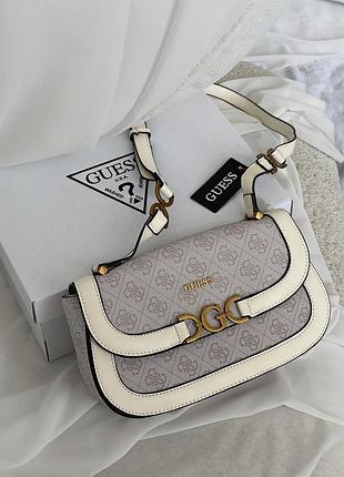 Городская кожаная сумка guess брендовая сумка для девушки через плече женская классическая сумочка из кожи гесс светло - серый