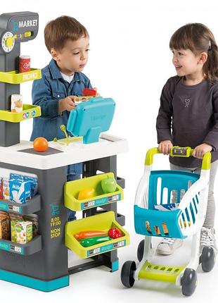 Супермаркет с электронной кассой и тележкой smoby market (34 ед.) франция (350212)