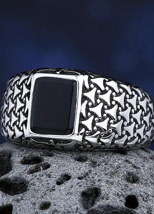 Кольцо печатка черный камень onyx нержавеющая сталь женское мужское