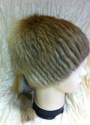 Меховая шапка из ондатры и лисы на вязанной основе цвет рыжий