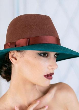 Двоколірний фетровий капелюх чоловічого стилю поля 9 см