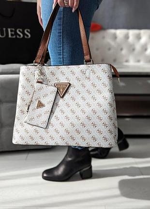 Городской кожаный шопер guess белый сумка для девушки через плечо брендовый женский шопер из кожи гесс
