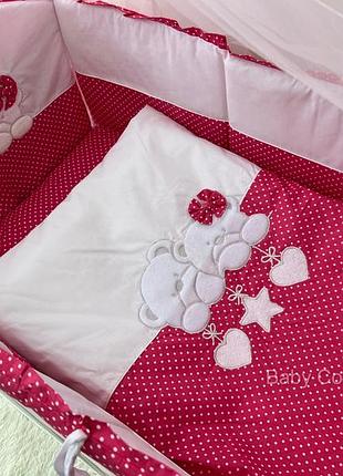 Комплект постельного белья мишки малиновый