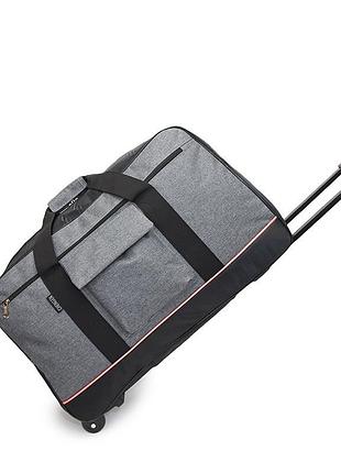 Большая дорожная сумка на колесах плотная с телескопической ручкой вместительная серая 64 литра