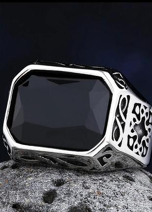 Кільце печатка чорний камінь onyx візерунок нержавіюча сталь жіноче чоловіче унісекс