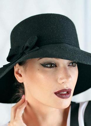 Женская шляпа из фетра цвет черный поля 10 см