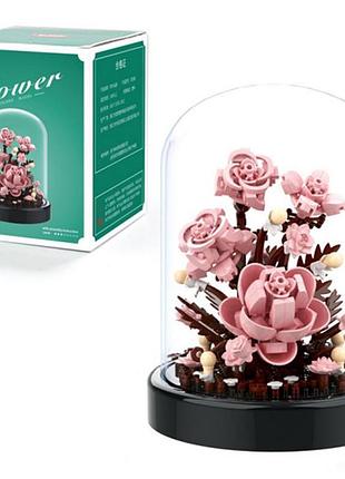 Конструктор blocks building цветок в колбе розовые пионы