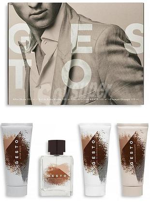 Подарочный набор для мужчин gesto (туалетная вода 100 мл. + гель для душа 100 мл.) + шампунь 100 мл + бальзам после бритья 100 мл)