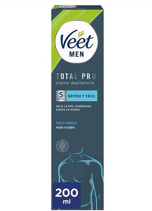 Мужской крем veet для депиляции волос для чувствительной кожи 5 min. 200 мл. veet men crema depilatoria total