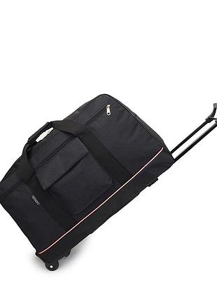 Большая дорожная сумка с колесами плотная с телескопической ручкой вместительная черная 64 литра