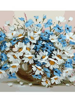 Картина по номерам букет волошок з ромашками strateg 40 х 50 va0668