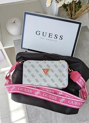 Городская кросс боди кожаная guess брендовая сумка для девушки через плече женская маленькая сумочка из кожи гесс белый