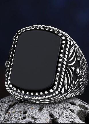 Кільце печатка чорний камінь onyx орел нержавіюча сталь жіноче чоловіче унісекс