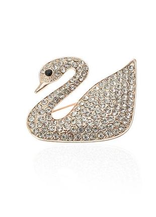 Брошь на блузку с лебедем серебристая золотистый