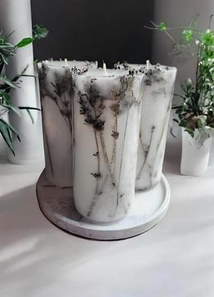 Лавандовый набор свечей "природная гармония", 14*6,5см на подставке, с ароматом мята