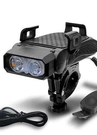 Велофара с сигналом и держателем телефона ly-25-2t6 (white+yellow), долговечный велосипедный фонарь