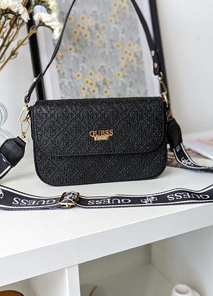 Женская классическая сумочка из кожи черная городская кожаная сумка guess брендовая сумка для девушки гесс