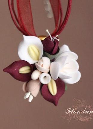 Кулон ручной работы "каллы с фрезией"