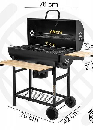 Садовий вугільний гриль бочка 3 хромові реші зольниця термометр колеса