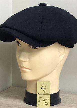 Кепка шерстяная мужская восьмиклинка хулиганка пальтовая ткань 23/7 тёплая comfort heads осень зима флис уши 57см.