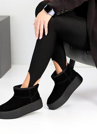 Комфортные женские черные угги зимние теплые на меху зима