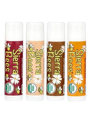 Sierra bees, набор органических бальзамов для губ, 4 штуки, вес: 4,25 г