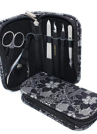 Манікюрний набір zinger 6 оригінальних інструментів для професіоналів тканинний футляр чорно-срібний