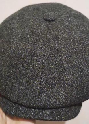 Кепка шерстяная мужская шерсть англия 2 теплая восьмиклинка comfort heads осень зима флис уши зелёная хакки 62
