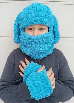 Голубая шапка-балаклава с ушами