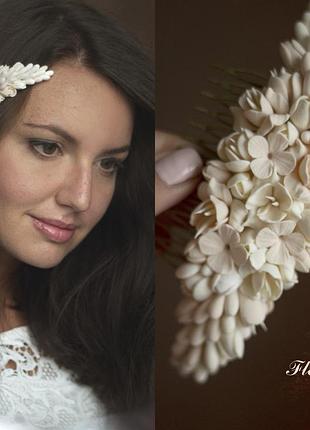 Свадебный гребень для волос с цветами "бежевый градиент". свадебные украшения