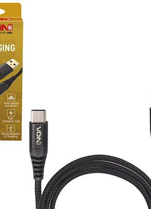 Кабель voin usb - type c 3а, 1m, black (швидка зарядка/передача даних)