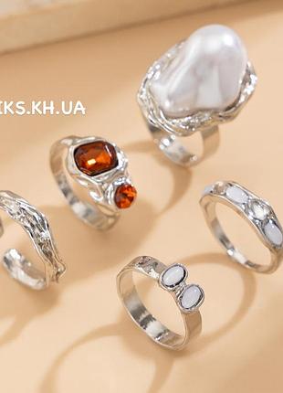 Срібний набір кілець — 5 шт