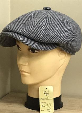 Кепка шерстяная мужская восьмиклинка хулиганка пальтовая ткань 23/8 тёплая comfort heads осень зима флис уши 61см.