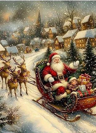 Набор для вышивки крестом jozysh "санта-клаус" 14ct, 40x40 см, канва аида с нанесенным рисунком