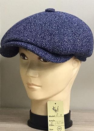 Кепка шерстяная мужская восьмиклинка хулиганка пальтовая ткань 23/10 тёплая comfort heads осень зима флис уши 57