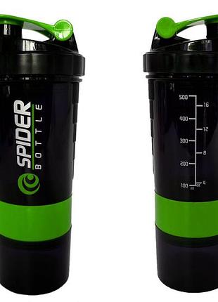 Шейкер спортивный easyfit spider 0,5 л черно-зеленый