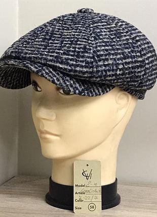 Кепка шерстяная мужская восьмиклинка хулиганка пальтовая ткань 22/7 тёплая comfort heads осень зима флис уши 58см.