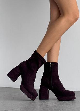 Premium! женские коричневые ботильоны на платформе танкетке демисезонные деми на флисе эко-