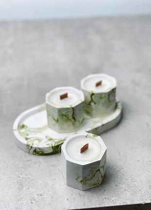 Набір ароматичних соєвих свічок в гіпсових кашпо mini 2.0 в техніці marble 3шт tropical forest