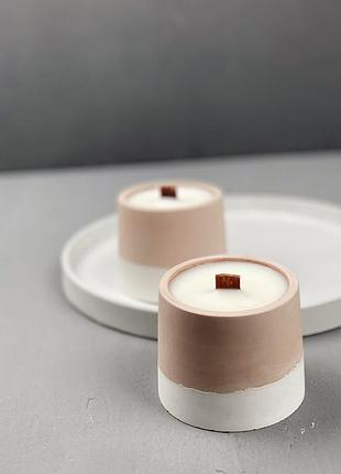 Набор ароматических соевых свечей в гипсовых кашпо minimal в технике combi color 2шт orgazmiс