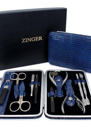 Профессиональный маникюрный набор zinger 10 предметов, лаковый, синий