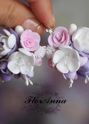 Крупные серьги ручной работы "розовая сирень". украшения из полимерной глины