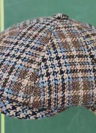 Кепка вовняна чоловіча англія вовна 24/9 тепла восьмиклинка comfort heads осінь зима фліс вуха зелений зелена клітинка