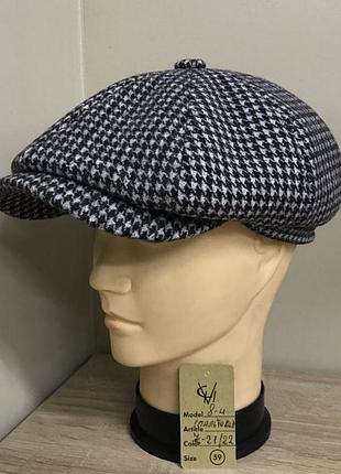 Кепка шерстяная мужская восьмиклинка хулиганка пальтовая ткань 21/22 тёплая comfort heads осень зима флис уши 59см.