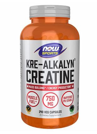 Now foods, sports, kre-alkalyn креатин, 1500 мг, 240 растительных капсул (750 мг в 1 капсуле)