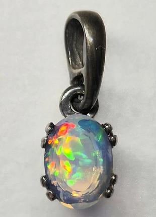 Кулон с природным камнем опалом, подвеска черненом серебре ручная работа натуральный опал в огранке