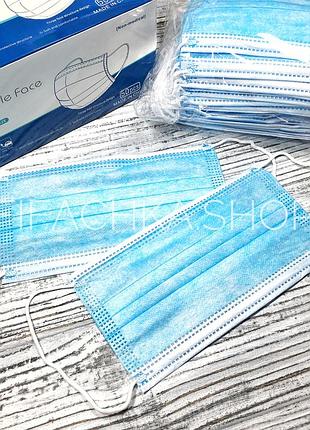 Защитная одноразовая маска для лица, голубая